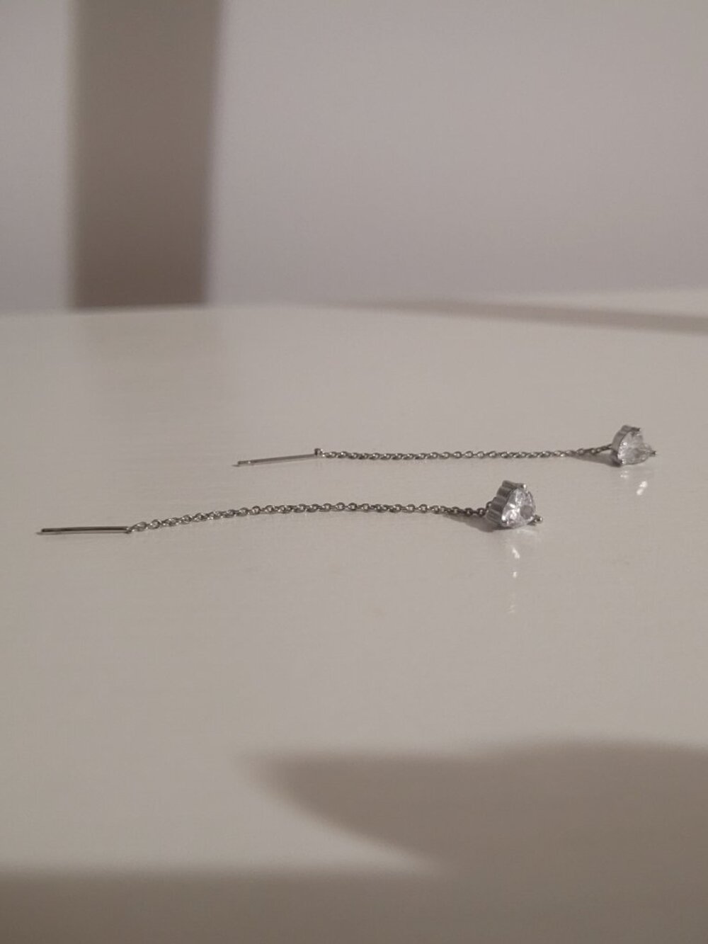 Cubic Zirconia Sterling Silver Heart Threader Earrings